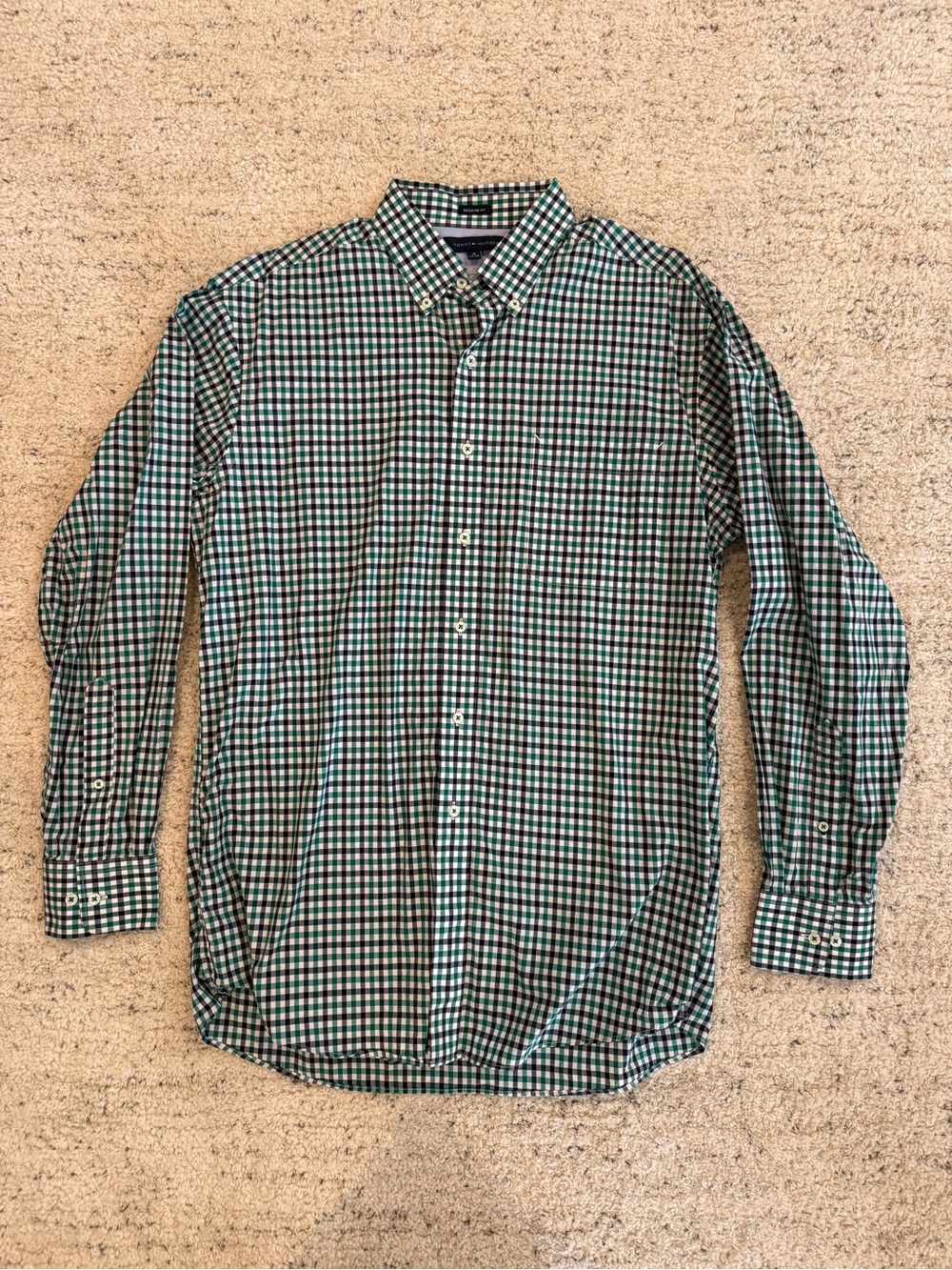 Tommy Hilfiger Green and Navy Check Button-Down Shirt 16x34-35